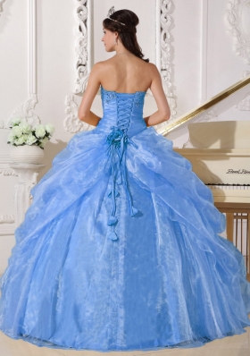 2014 Light Blue Puffy Strapless Embroidery and Beading Quinceanera Dresses