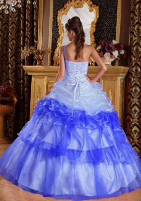 2014 Lovely Puffy One Shoulder Appliques with Beading Quinceanera Dresses