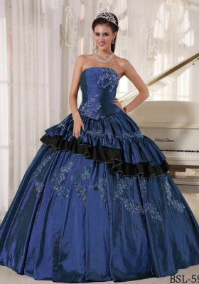 2014 Popular Strapless Puffy Beading Navy Blue Quinceanera Gowns