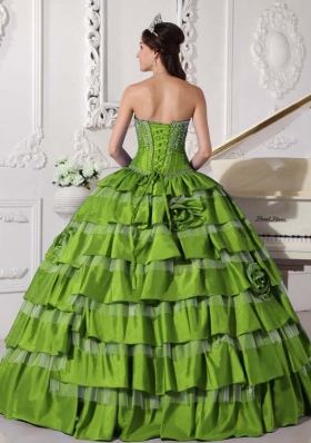 2014 Puffy Sweetheart Ruffled Layers and Embroidery for Green Quinceanera Dresses