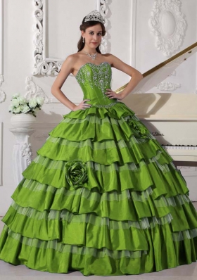 2014 Puffy Sweetheart Ruffled Layers and Embroidery for Green Quinceanera Dresses