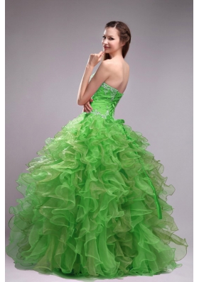 2014 Spring Green Puffy Sweetheart Appliques Quinceanera Dress with Ruffles