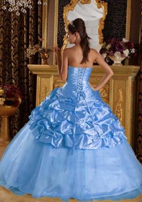 Aqua Blue Puffy Beading 2014 Spring Quinceanera Dresses with Pick-ups