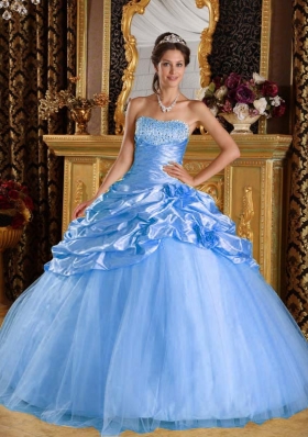 Aqua Blue Puffy Beading 2014 Spring Quinceanera Dresses with Pick-ups