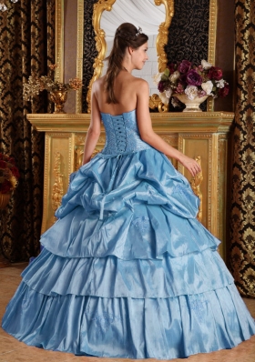 Blue Puffy Strapless Pick-ups and Ruffled Layers 2014 Quinceanera Dresses