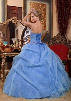 Cute Light Blue Puffy Sweetheart Appliques and Ruching 2014 Quinceanera Dresses