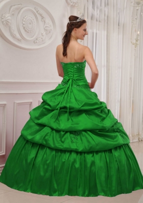 Cute Puffy Strapless for 2014 Green Quinceanera Dress with Pick-ups