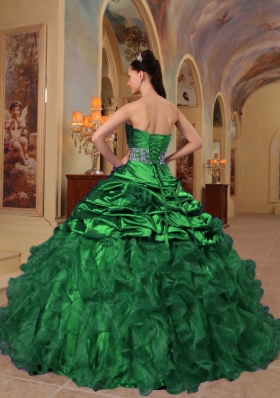 Dark Green Puffy Sweetheart with Pick-ups and Beading for 2014 Quinceanera Dress