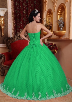 Elegant Ball Gown Strapless for 2014 Lace Appliques Quinceanera Dress in Green