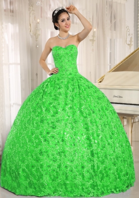 Embroidery and Sequins On Tulle Sweetheart Green Quinceanera Dress for 2014