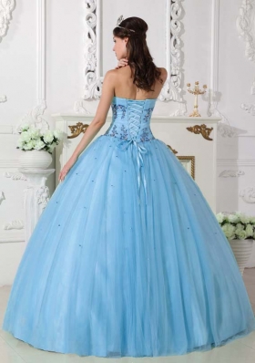 Lovely Light Blue Sweetheart Appliques Beading 2014 Quinceanera Dresses