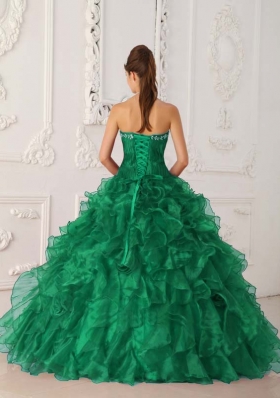 New Style Puffy Strapless Embroidery for 2014 Turquoise Quinceanera Dress