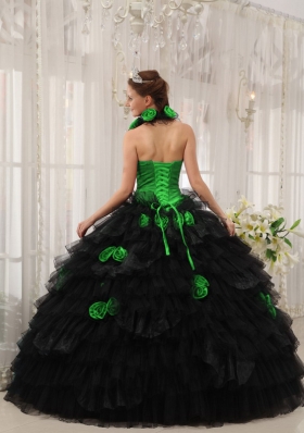 Puffy Halter for 2014 Hand Made Flowers Quinceanera Dress with Ruffled Layers