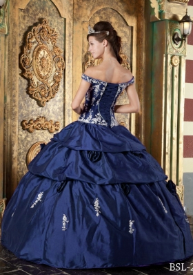 Puffy Off The Shoulder Appliques Quinceanera Dresses in Navy Blue