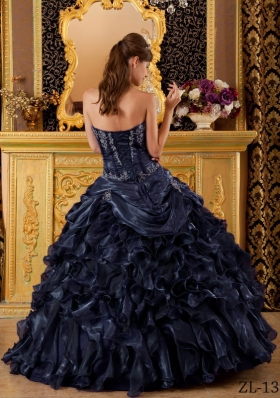 Puffy Princess Sweetheart Ruffles and Appliques Navy Blue Quinceanera Dresses