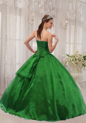 Puffy Strapless with Appliques and Beading 2014 Green Quinceanera Dress