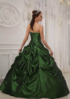 Sweet Hunter Green Puffy Strapless with Pick-ups and Beading for 2014 Quinceanera Dress