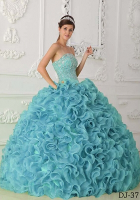 Sweet Puffy Strapless 2014 Spring Beading Quinceanera Dress with Ruffles