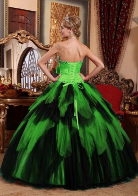 The Brand New Style Wonderful Puffy Strapless for 2014 Green and Black Quinceanera Dress with Bow and Beading