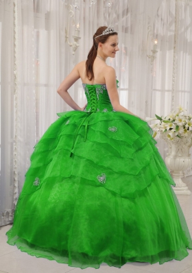 The Super Hot Puffy Strapless with Beading and Ruffles for 2014 Green Quinceanera Dress