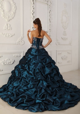 2014 Ball Gown Sweetheart Appliques Quinceanera Dress with Court Train