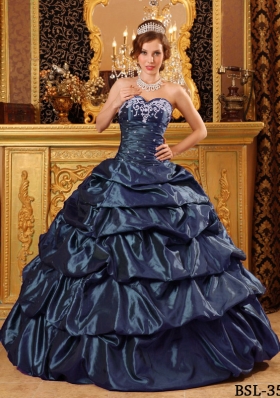 2014 Navy Blue Sweetheart Appliques Discount Quinceanera Gowns