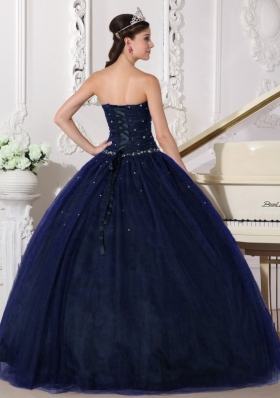 Affordable Puffy Sweetheart Navy Blue Long Quinceanera Dresses