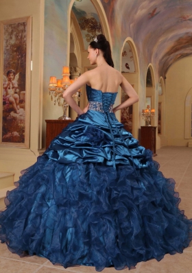 Blue Princess Sweetheart Quinceanera Gowns With Beading