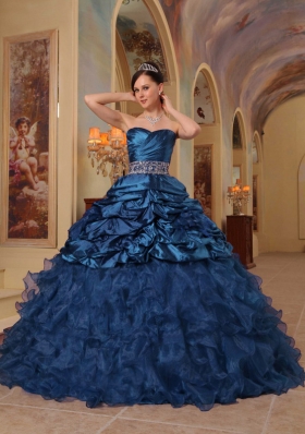 Blue Princess Sweetheart Quinceanera Gowns With Beading