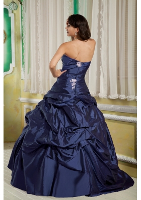 Cheap Princess Strapless Appliques Quinceanera Dresses for Military Ball