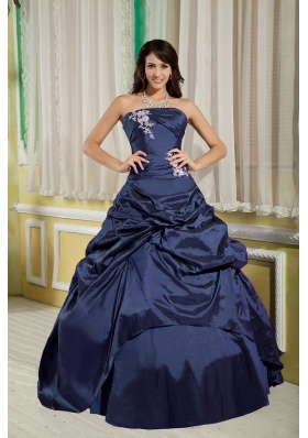 Cheap Princess Strapless Appliques Quinceanera Dresses for Military Ball