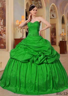 Classical Green Puffy Sweetheart with Pick-ups and Beading Quinceanera Dress for 2014