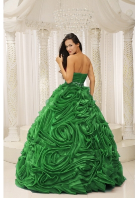 Classical Green Sweetheart Beaded and Hand Made Flower for 2014 Quinceanera Dress