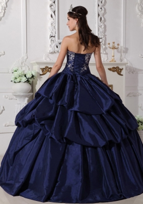 Navy Blue Ball Gown Strapless Quinceanera Dresses with Embroidery