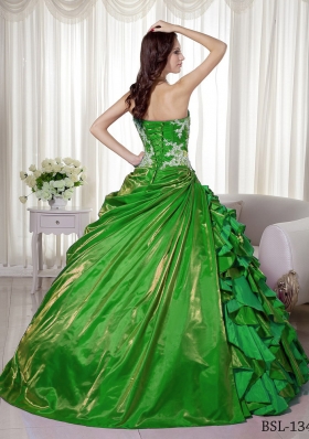 New Style Puffy Strapless for 2014 Appliques Quinceanera Dress with Ruffles