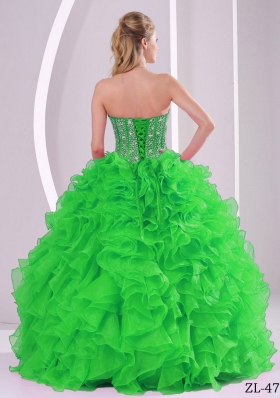 Pretty Ruffles Puffy Sweetheart Beaded Decorate Quinceanera Gowns for 2014