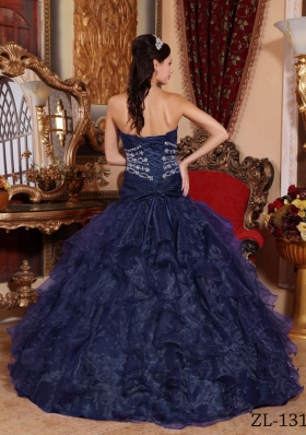 Princess Sweetheart Beading 2014 Quinceanera Dresses with Navy Blue