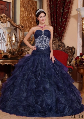 Princess Sweetheart Beading 2014 Quinceanera Dresses with Navy Blue