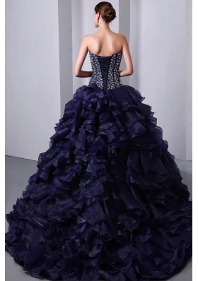 Princess Sweetheart Beading and Ruffles 2014 Quinceanea Dress with Brush Train