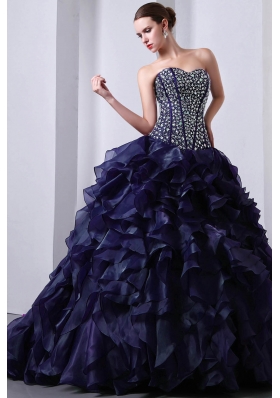 Princess Sweetheart Beading and Ruffles 2014 Quinceanea Dress with Brush Train