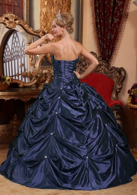 Puffy Strapless Navy Blue Quinceanera Dresses with Beading