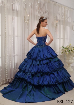 Puffy Sweetheart Appliques 2014 Quinceanera Gowns with Court Train