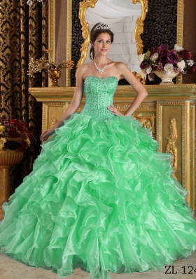 2014 Exclusive Green Puffy Sweetheart with Ruffles for Quinceanera Dress