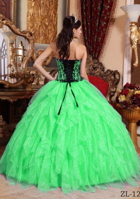 2014 Spring Green Puffy Sweetheart Embroidery and Beading Quinceanera Dress with Ruffles