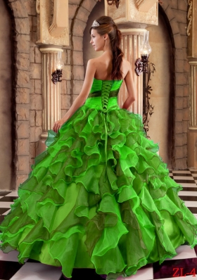 Affordable Puffy Strapless for 2014 Ruffles Quinceanera Dress with Appliques