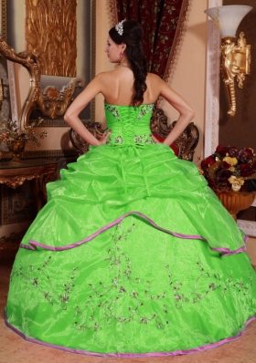 Brand New Puffy for 2014 Appliques for Green Quinceanera Dress with Pick-ups