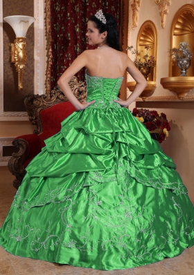 Cheap Puffy Strapless with Embroidery and Beading for 2014 Green Quinceanera Dress