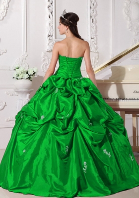 Elegant Green Puffy Sweetheart for 2014 Beading Quinceanera Dress with Pick-ups