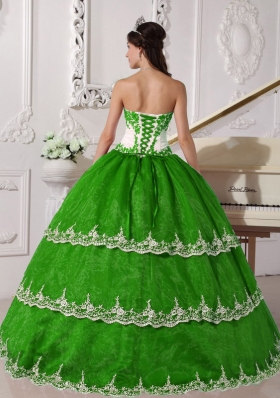 Fashionable Colourful Puffy with Lace Appliques for 2014 Quinceanera Dress