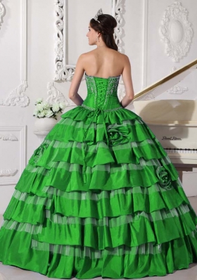 Green Puffy Sweetheart for 2014 New Style Quinceanera Dress with Flowers and Embroidery